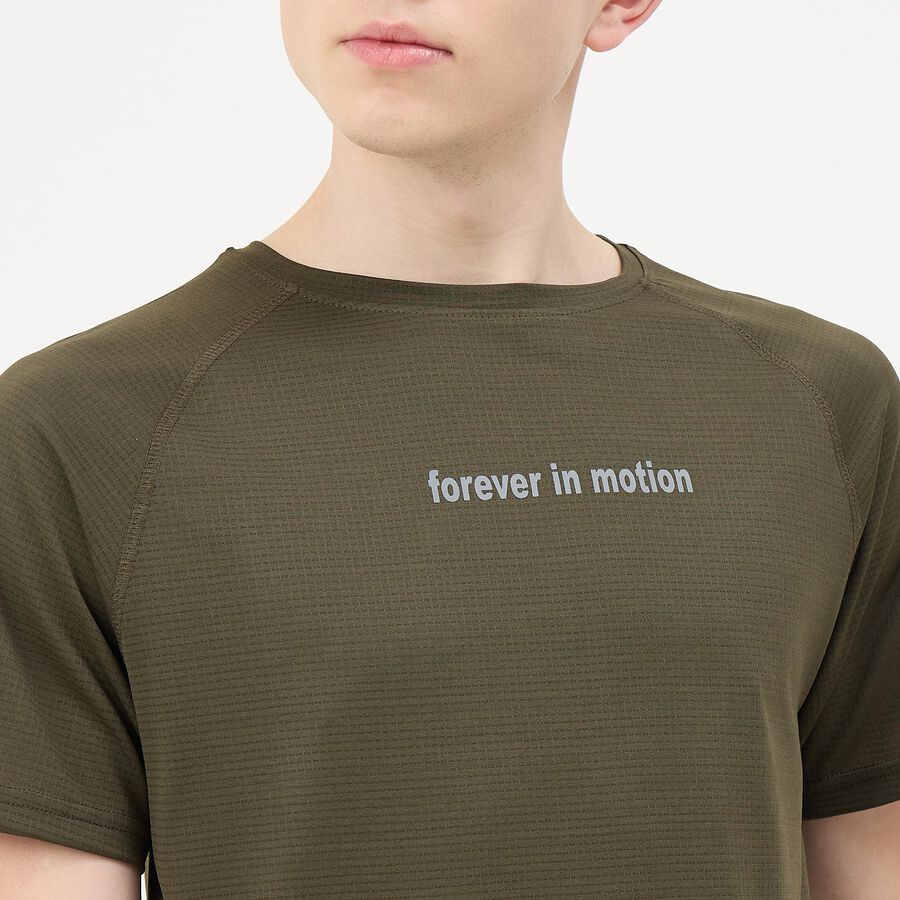 Men's Olive Crew Neck Athleisure T-Shirt, ओलिव, large