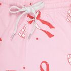 Girls' Soft Pink Bow Printed Jogger Pyjama, Light Pink, small image number null
