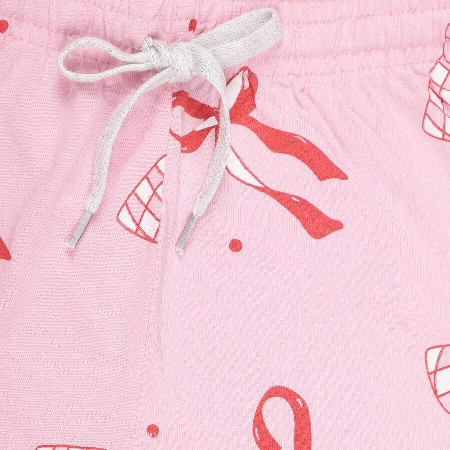 Girls' Soft Pink Bow Printed Jogger Pyjama, Light Pink, large image number null