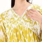 Women's Bright Mustard Yellow Cotton V-Neck Embroidered Kurta, हल्का हरा, small image number null