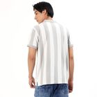Men's Light Grey Polo Neck Striped T-Shirt, Light Grey, small image number null