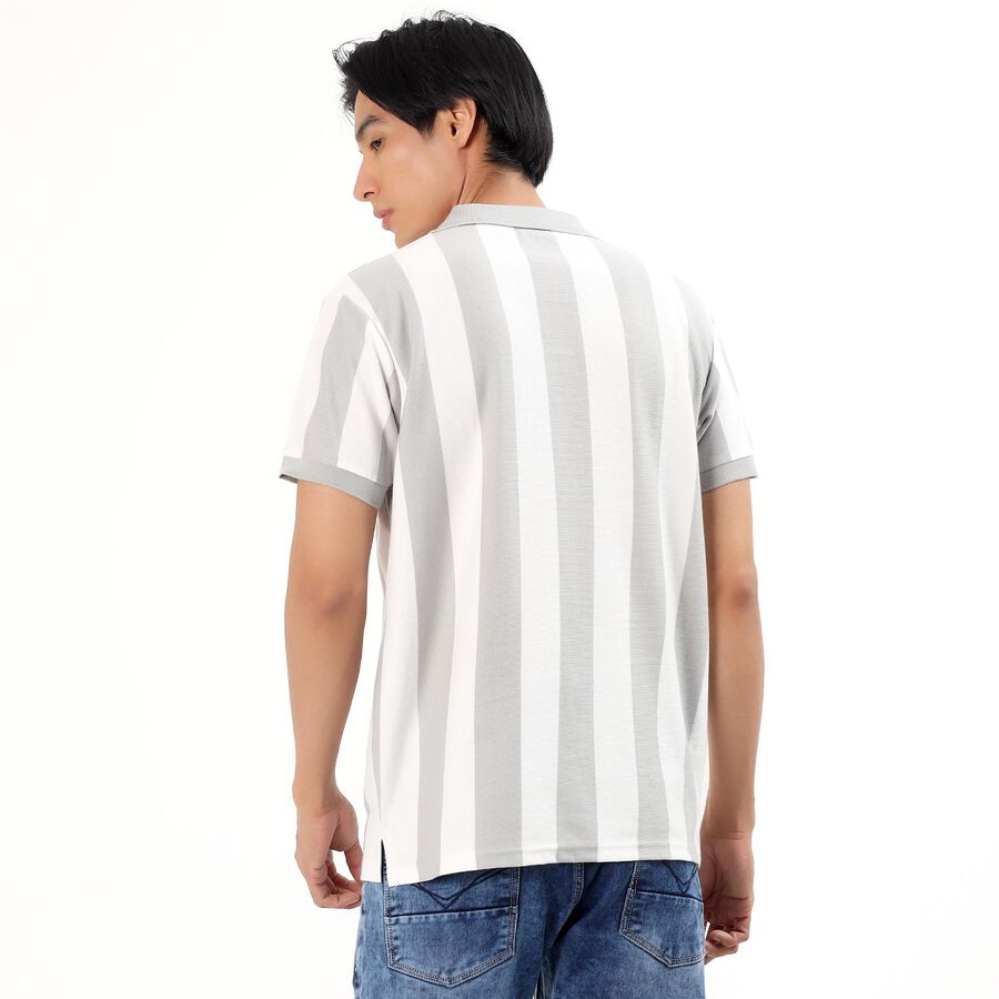 Men's Light Grey Polo Neck Striped T-Shirt, Light Grey, large image number null