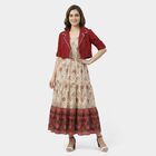 Women's Red Cotton Round Neck Solid Kurta, Red, small