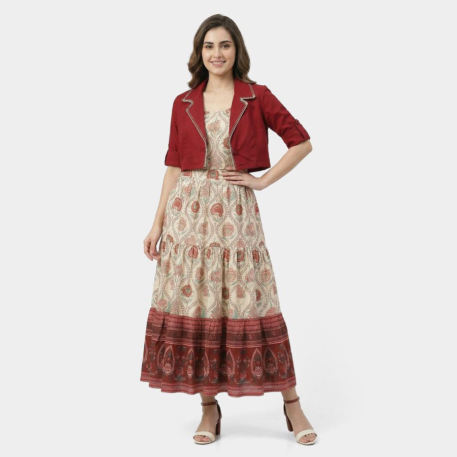 Women's Red Cotton Round Neck Solid Kurta, Red, large