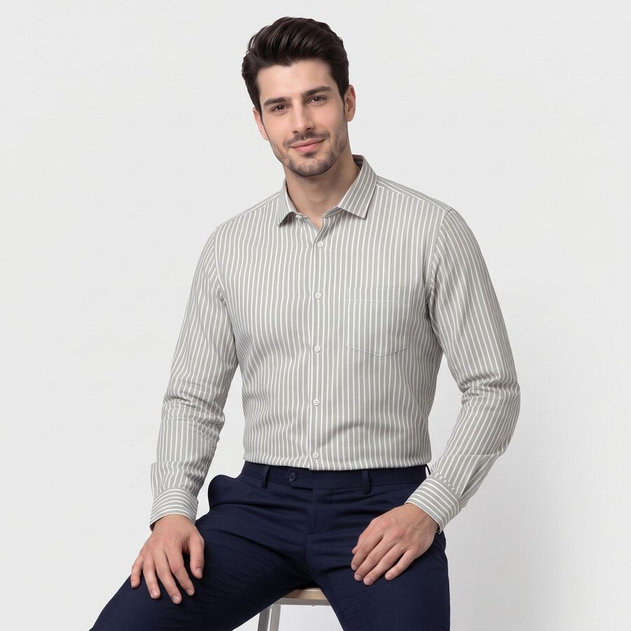 Men's Sage Green Slim Fit Formal Shirt, हल्का हरा, large