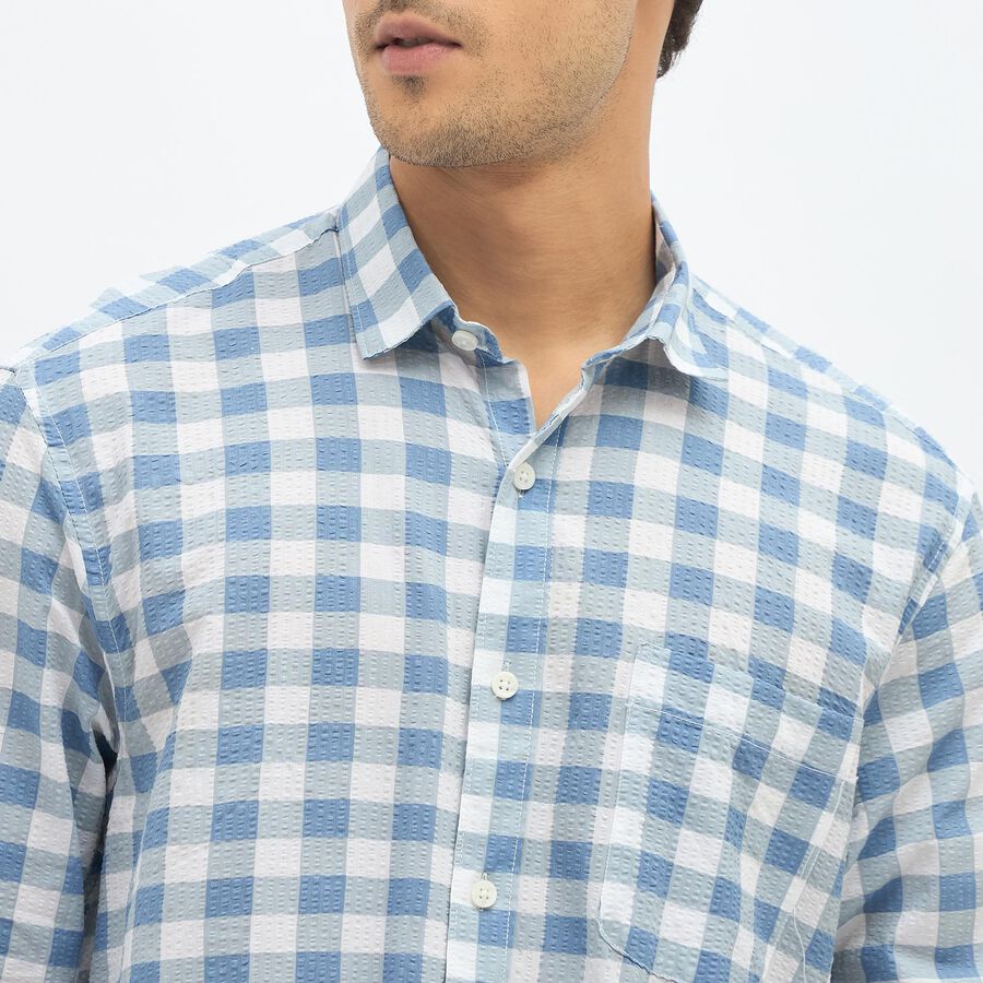 Men's Light Blue Cotton Spread Collar Casual Shirt, Light Blue, large image number null