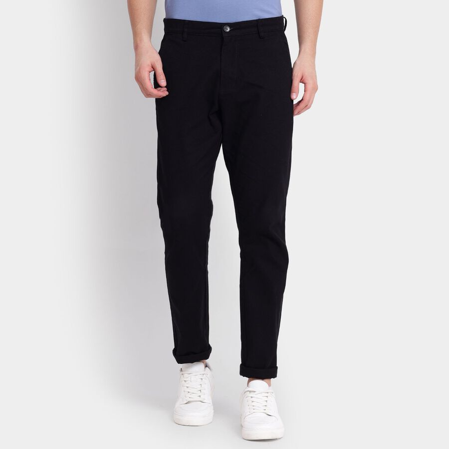 Men's 100% Cotton Slim Fit Casual Trousers, काला, large image number null
