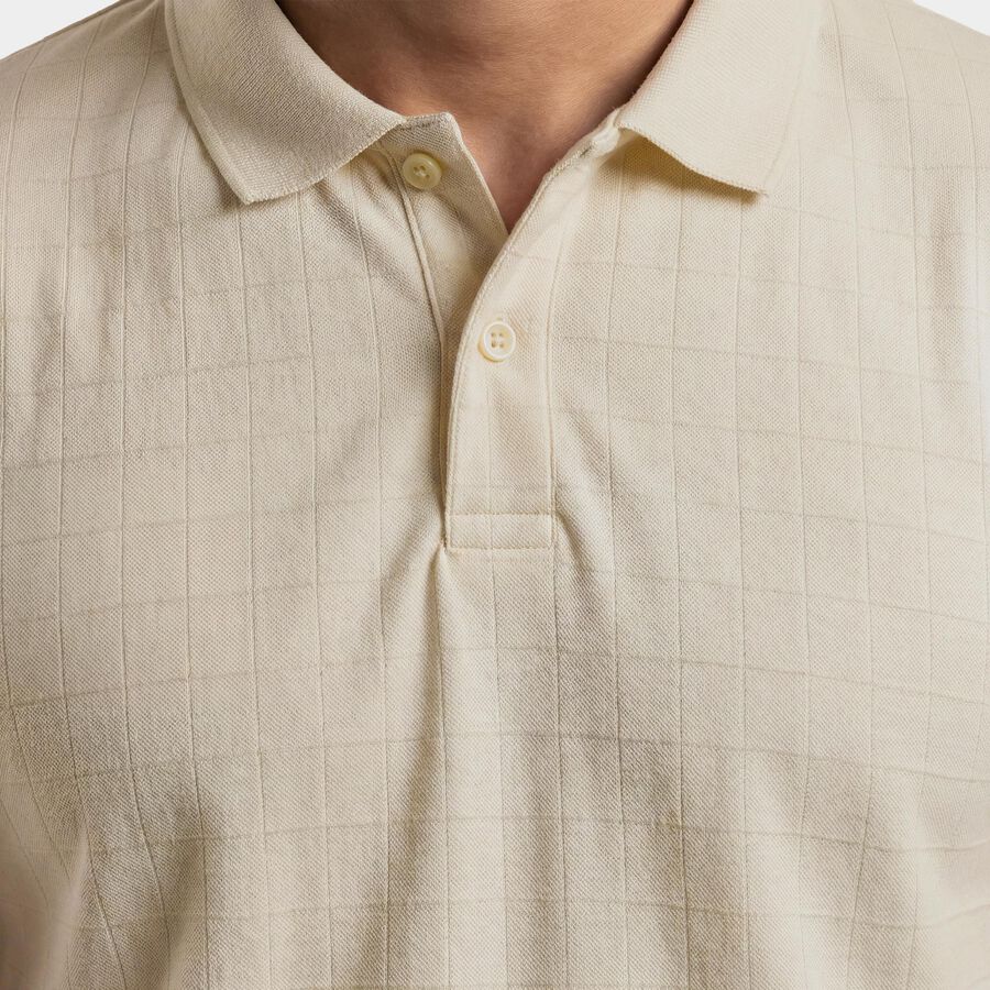 Men's Beige Polo Neck Classic T-Shirt, Beige, large