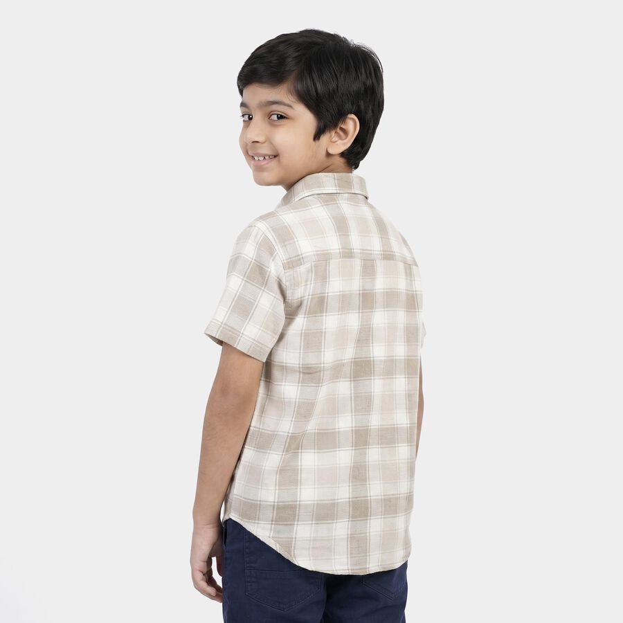 Boys Off White Cotton Collared Shirt, ऑफ व्हाइट, large