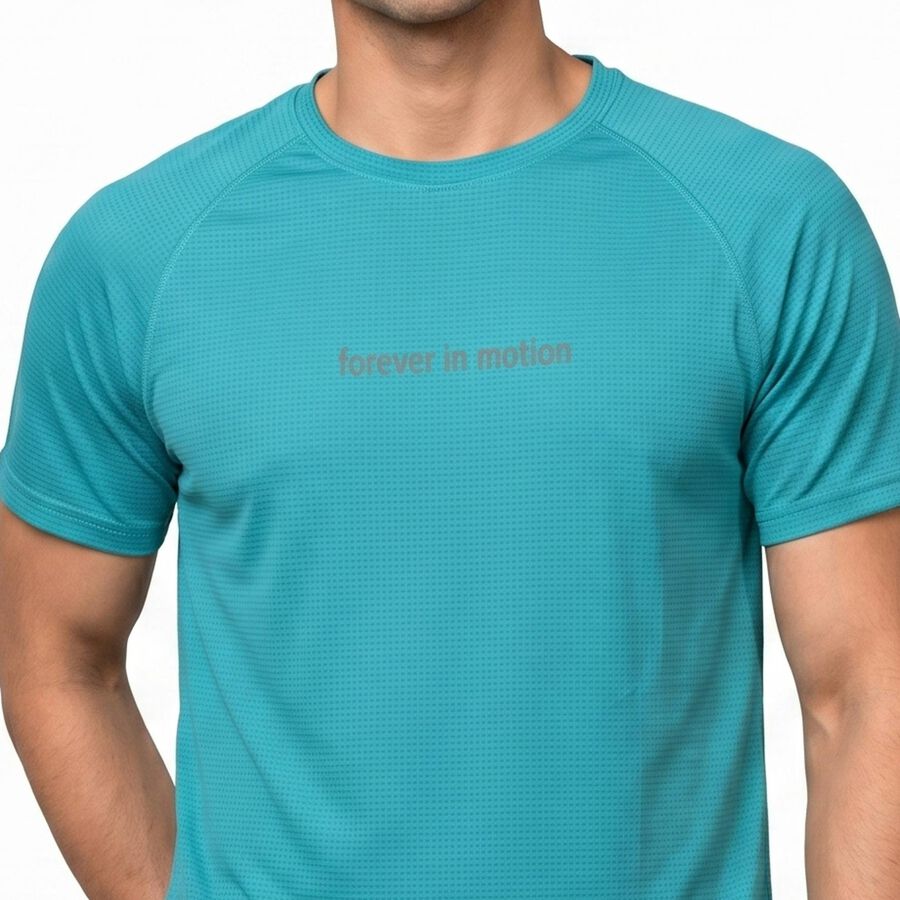 Men's Teal Crew Neck Regular Drifit T-Shirt, टील ब्लू, large