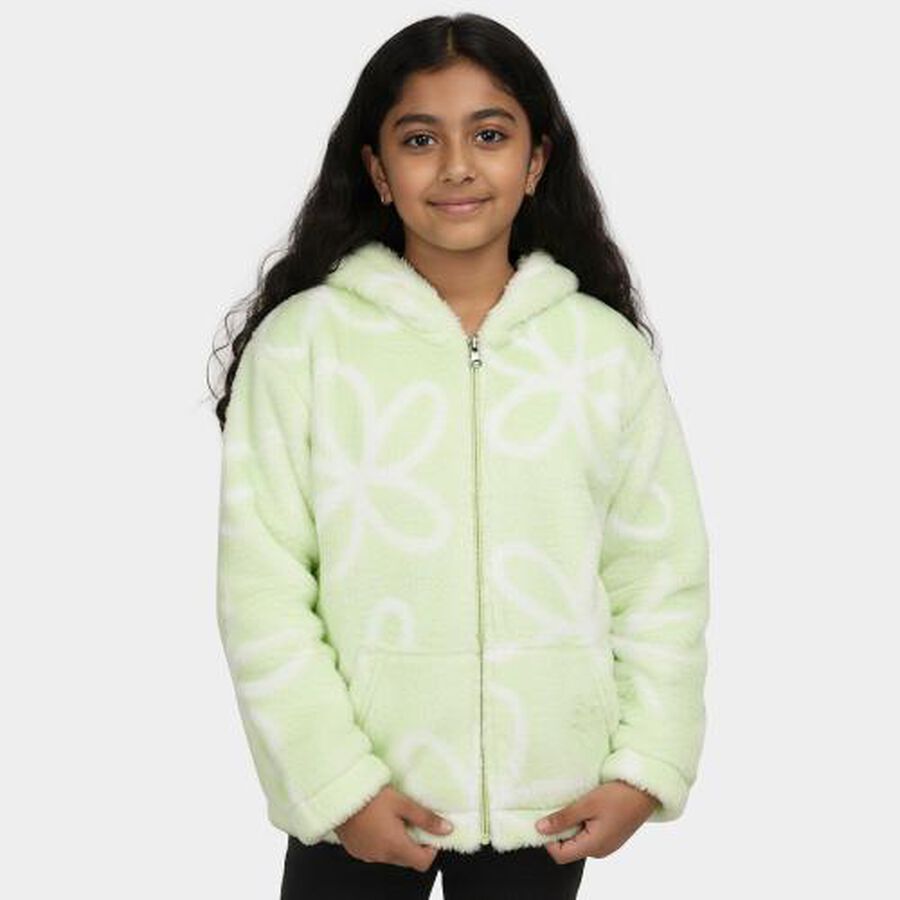 Girls Light Mint Green Hooded Casual Sweatshirt, हल्का हरा, large image number null