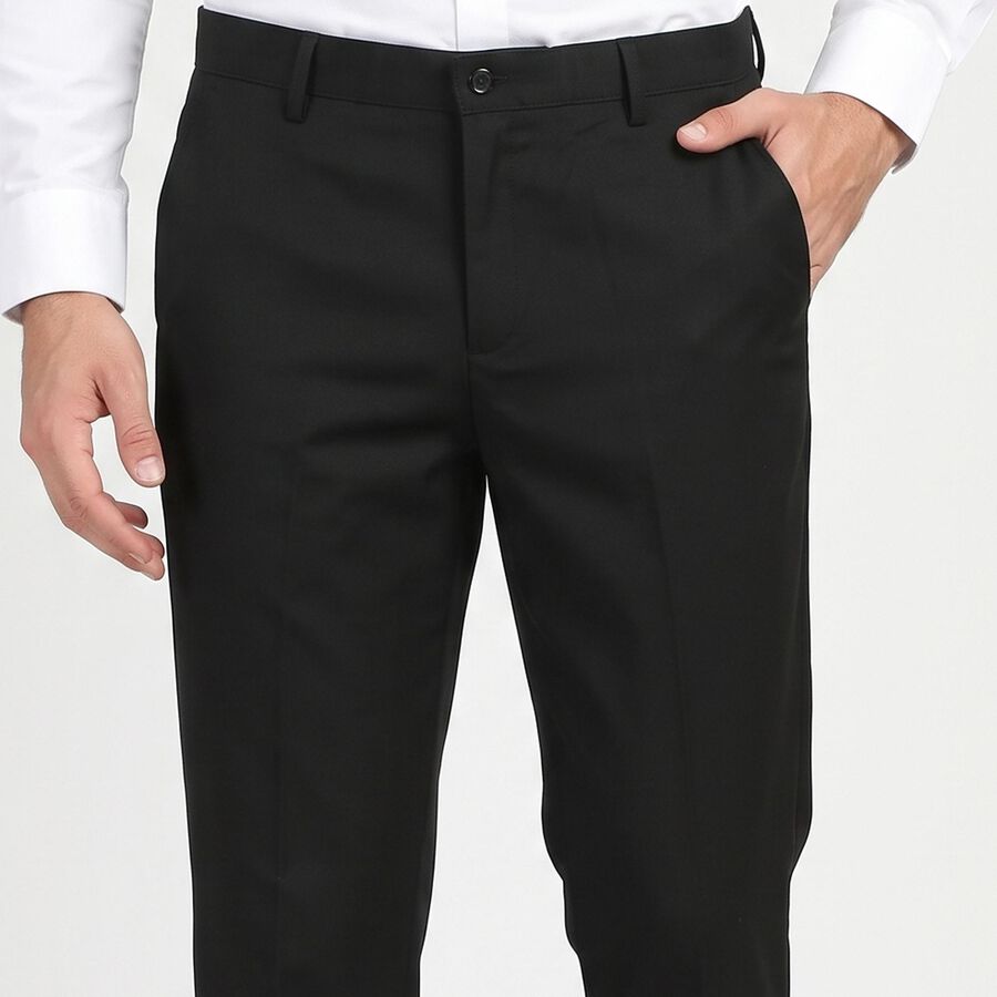 Men's Black Slim Fit Flat-Front Formal Trousers, Black, large