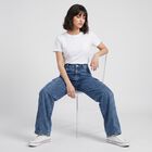 Women's Blue Relaxed Fit Cargo Jeans, Mid Blue, small