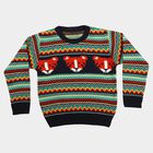 Boys' Navy Blue Crew Neck Printed Pullover, नेवी ब्लू, small