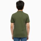 Boys Muted Olive Green Round Neck Casual Half Sleeve T-Shirt, Olive, small