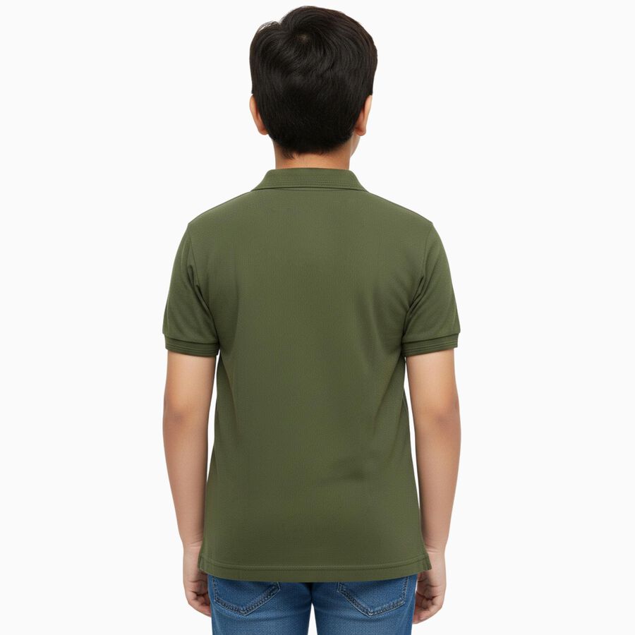 Boys Muted Olive Green Round Neck Casual Half Sleeve T-Shirt, Olive, large