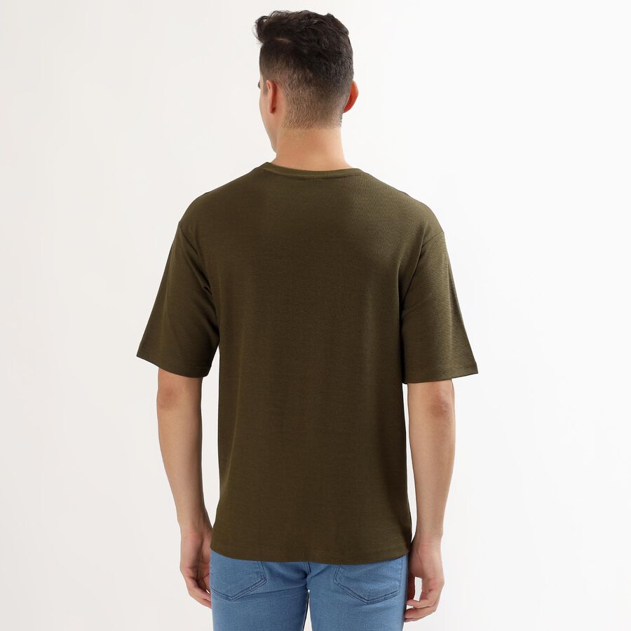 Men's Muted Olive Green Round Neck Casual T-Shirt, Olive, large image number null