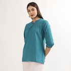 Women's Deep Midnight Blue Cotton Round Neck Floral Printed Kurti, Mid Blue, small