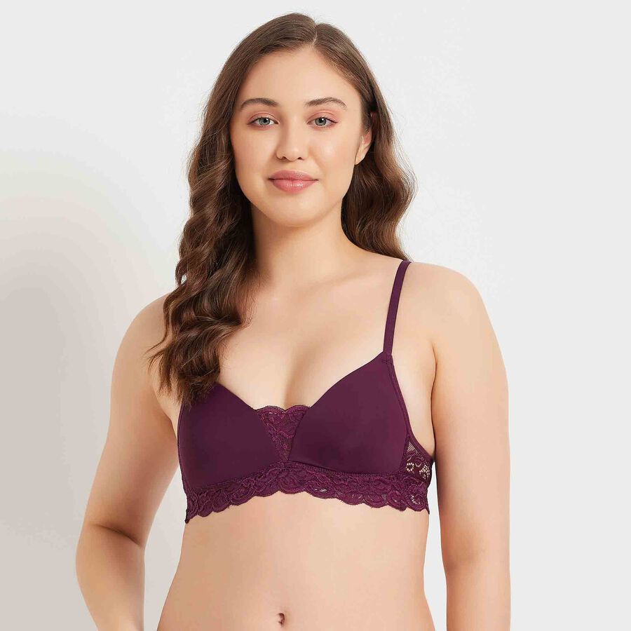 Half Lace Padded Bra, Purple, large image number null