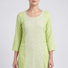 Women's Mint Green Round Neck Printed Straight Kurta, Light Green, small