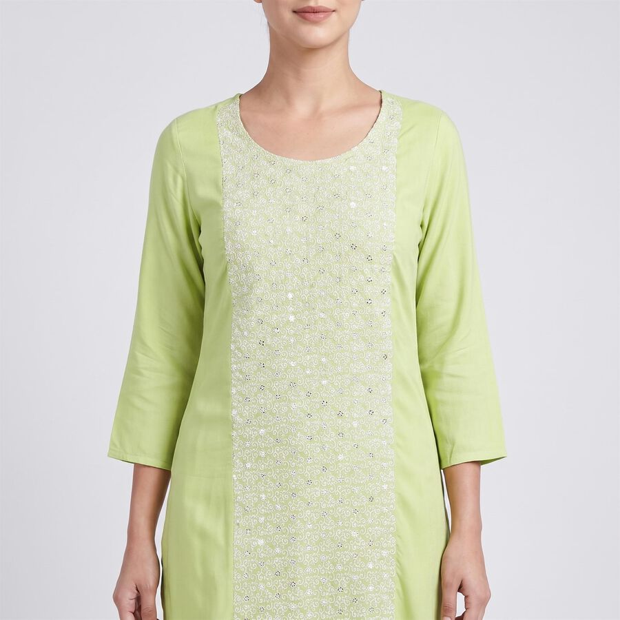 Women's Mint Green Round Neck Printed Straight Kurta, Light Green, large