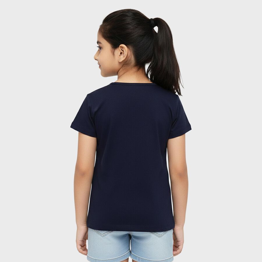 Girls' T-Shirt, नेवी ब्लू, large