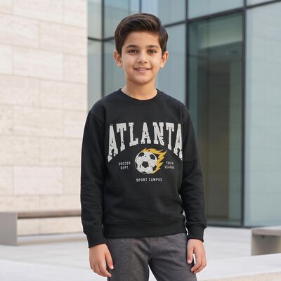 Boys' Dark Grey Crew Neck Pullover Graphic Print Sweatshirt