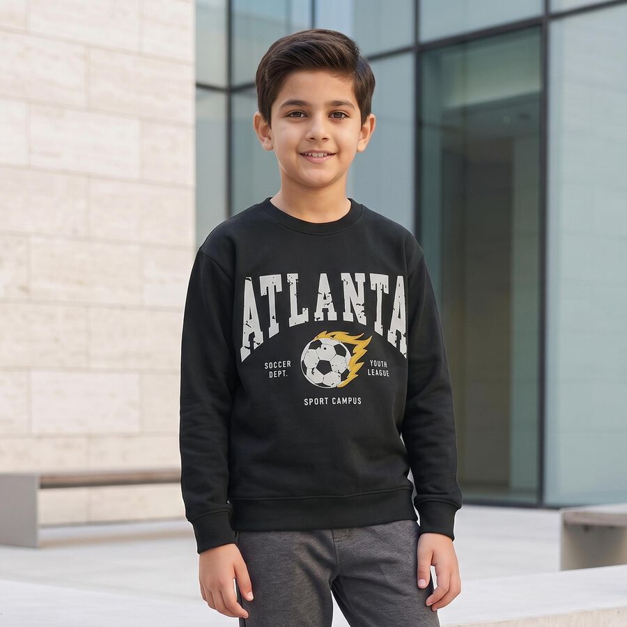 Boys' Dark Grey Crew Neck Pullover Graphic Print Sweatshirt, Dark Grey, large