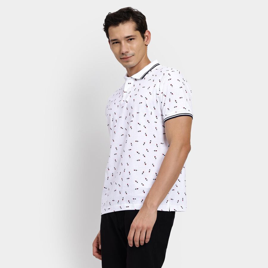 Men's 100% Cotton Collared Half Sleeves T-Shirt, White, large image number null