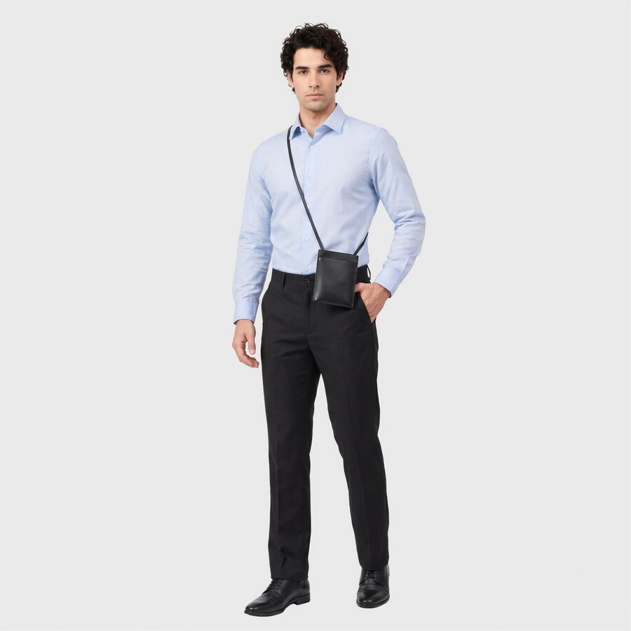 Men's Black Slim Fit Flat-Front Formal Trousers, Black, large