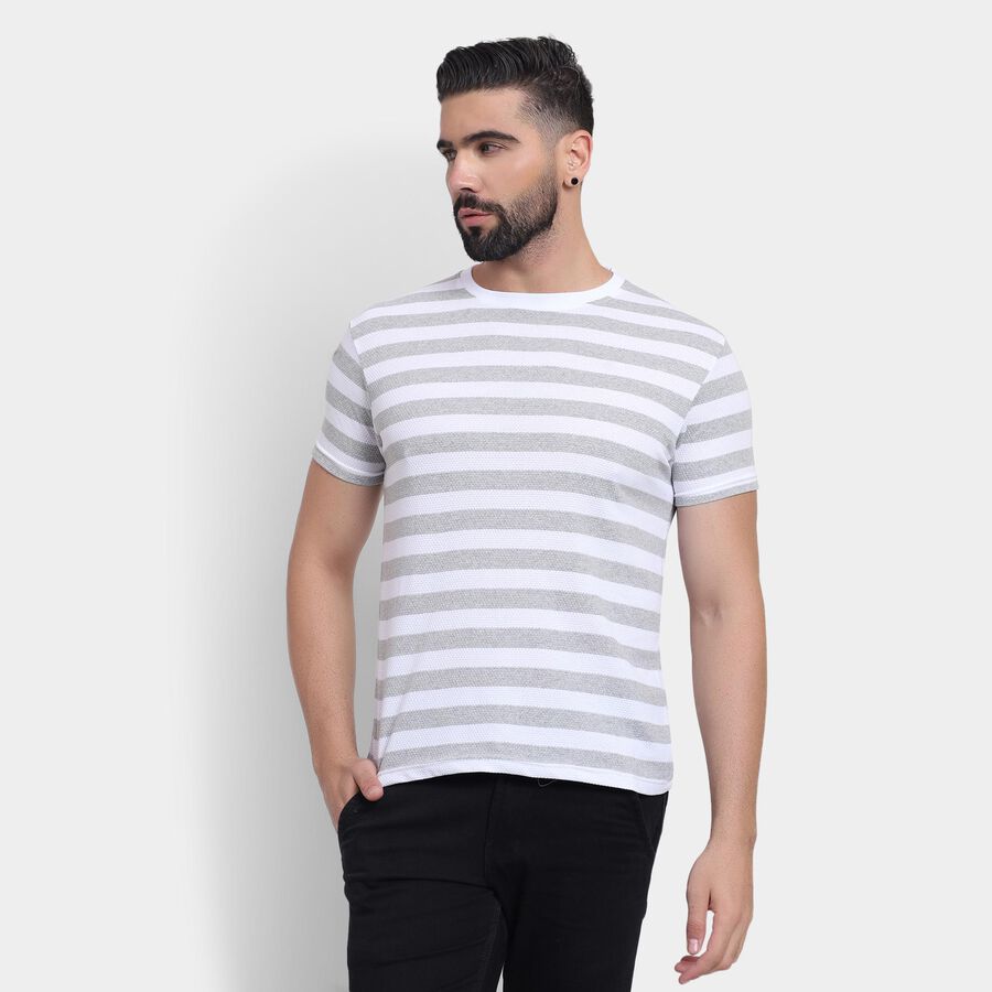 Men's Round Neck Half Sleeves T-Shirt , White, large image number null