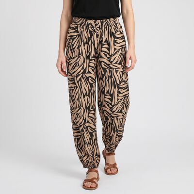 Women's Beige Relaxed Fit Printed Harem Pants