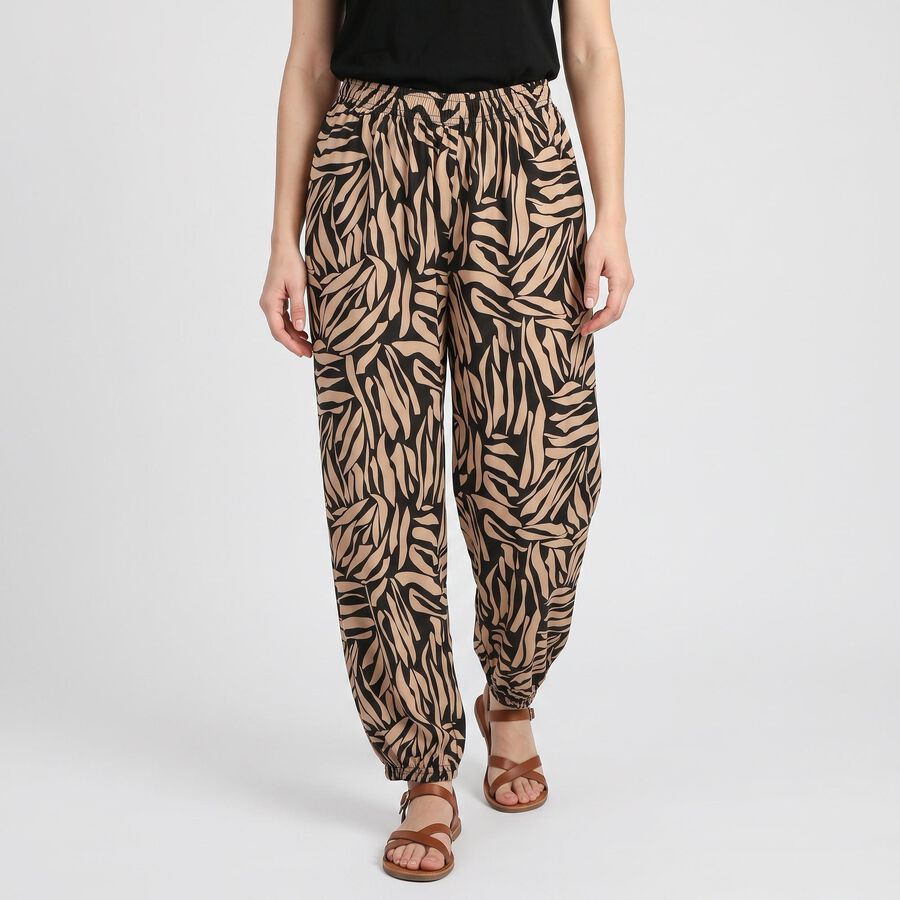 Women's Beige Relaxed Fit Printed Harem Pants, गहरा पीला, large