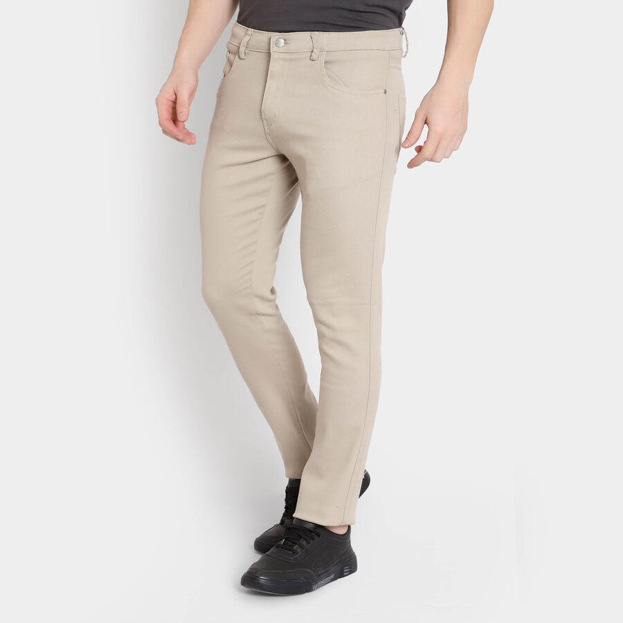 Solid 5 Pocket Casual Trousers, Beige, large image number null