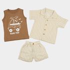 Infants' Beige 100% Cotton Camp Collar Striped Baba Suit, Beige, small