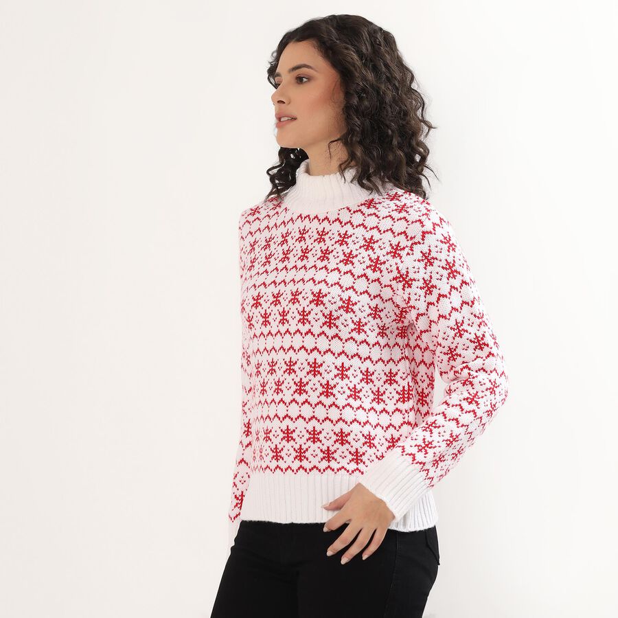 Women's Bright Cherry Red High Neck Casual Pullover, Red, large image number null