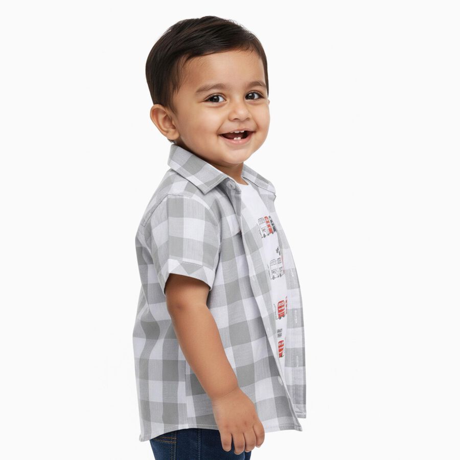 Infants Light Grey Cotton Half Sleeve Classic Casual Shirt, Light Grey, large image number null