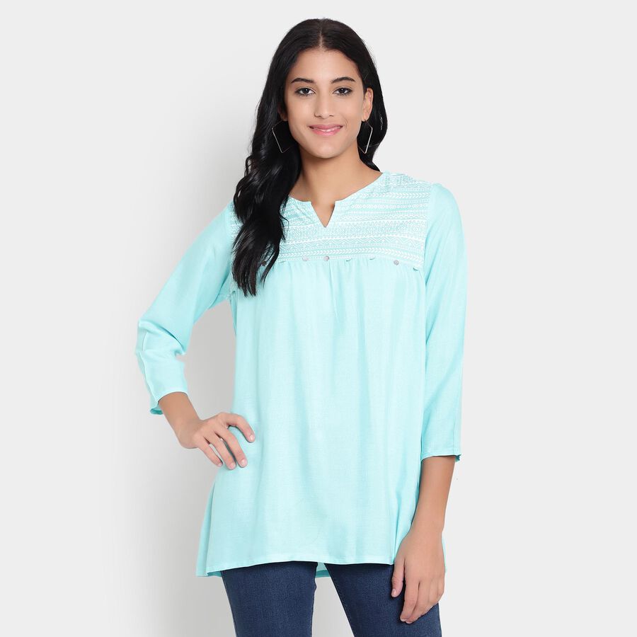 3/4th Sleeves Straight Kurti, Aqua, large image number null