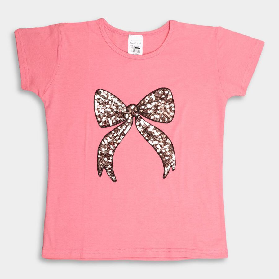 Girls' Cotton T-Shirt, गुलाबी, large image number null