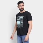 Men's Round Neck Half Sleeves T-Shirt, काला, small
