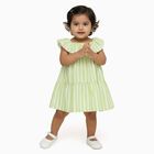 Infants' Light Mint Green Striped Tiered Sleeveless Frock, हल्का हरा, small image number null
