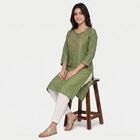 Women's Olive Green Round Neck Embroidered Kurta, हल्का हरा, small