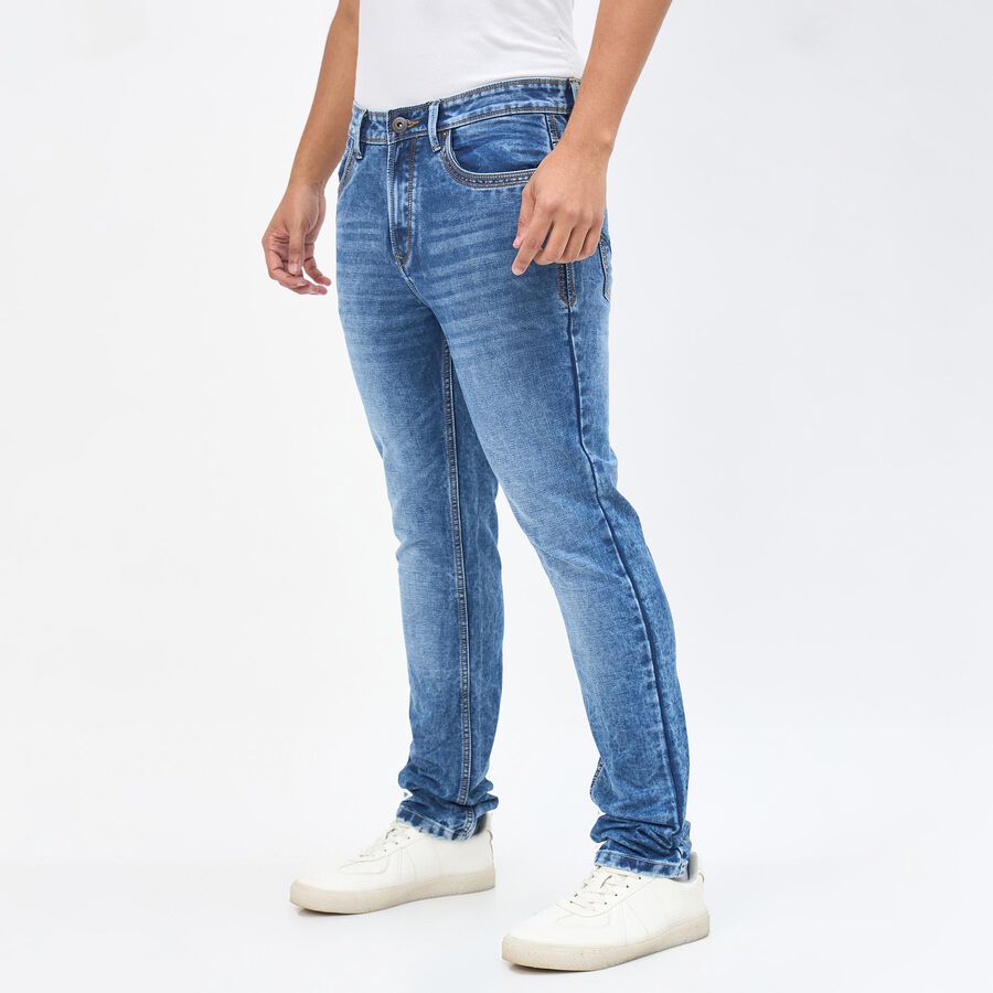 Men's Dark Indigo Blue Slim Fit Stretchable Jeans, Mid Blue, large