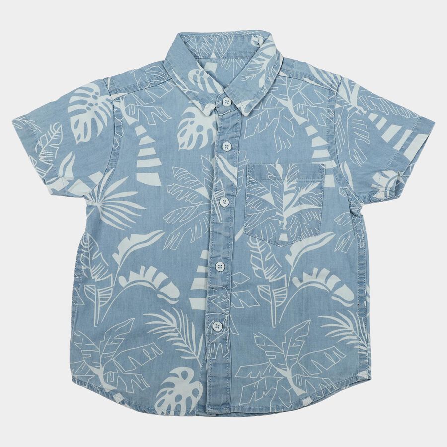 Boys Light Blue Cotton Floral Shirt, Light Blue, large