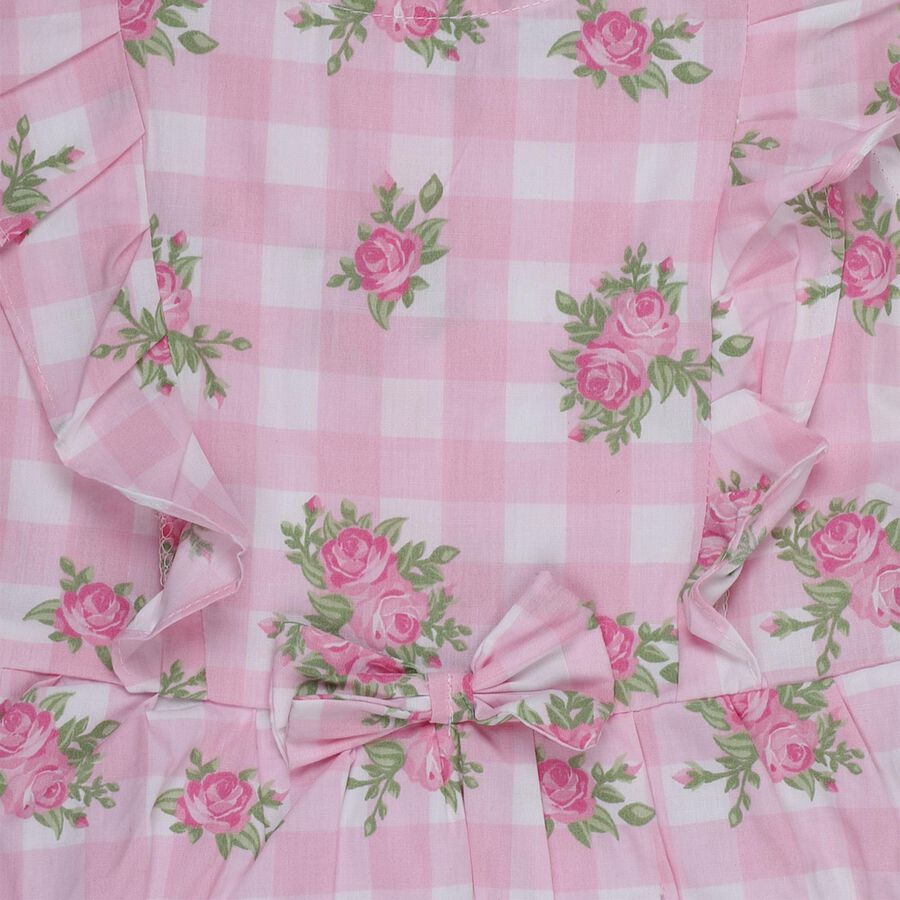 Girls' Pink Floral Printed Ruffled Sleeveless Frock, Light Pink, large