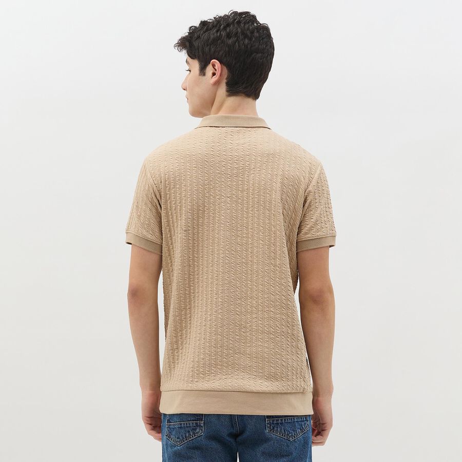 Men's Muted Beige Polo Neck Casual T-Shirt, Beige, large image number null