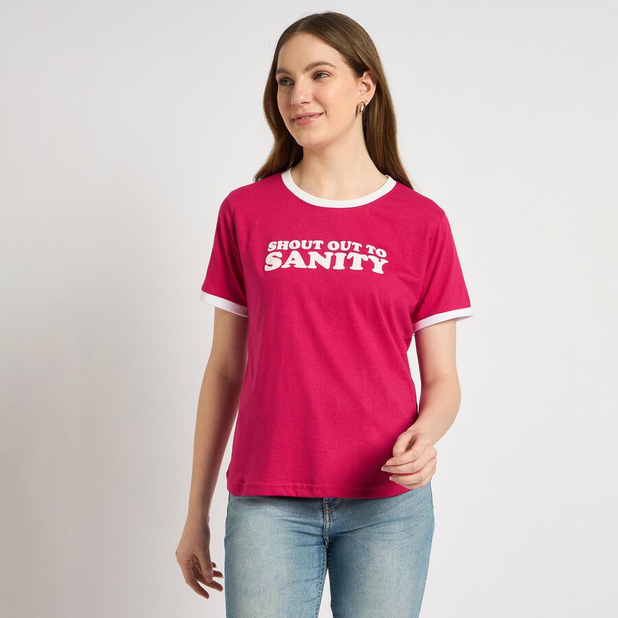 Ladies' Round Neck T-Shirt , रानी (फ्यूशिया), large