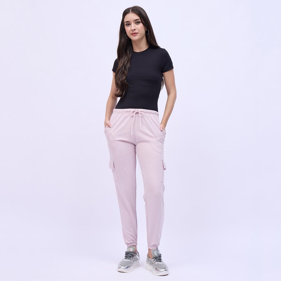 Women's Soft Pink Cargo Fit Elastic Waist Track Pants, Lilac, large
