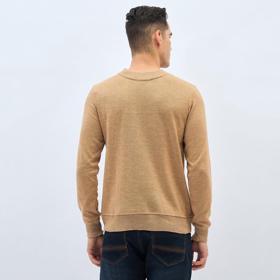 Men's Muted Beige Crew Neck Casual Pullover, Beige, large image number null