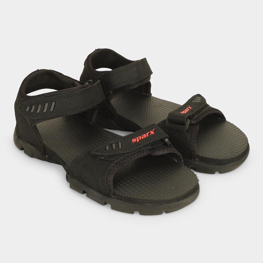 Men's Black Velcro Strap Strappy Sandals, काला, large